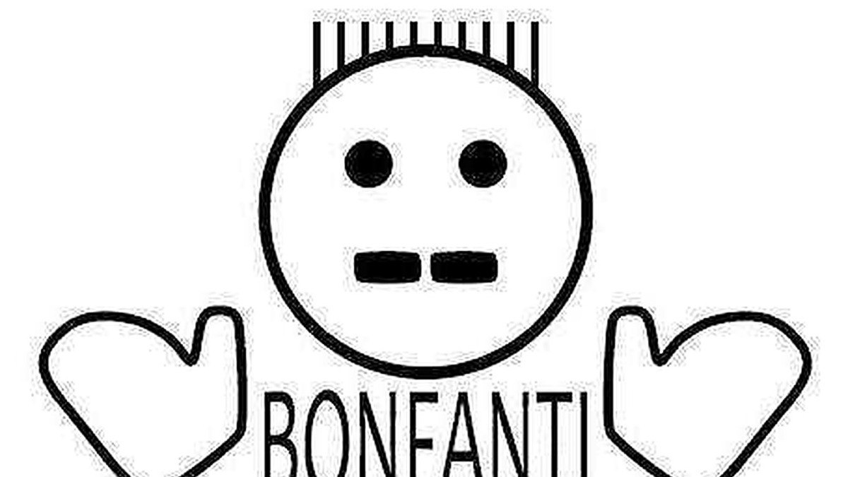 Bonfanti, mascotte disegnata con linee semplici, simbolo di amicizia e creatività, con due cuori e faccina stilizzata, ideale per contenuti di blog e community.