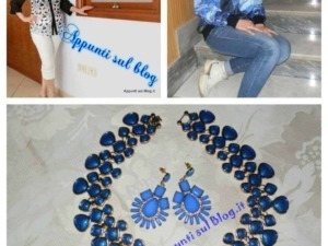 Romwe: - Collage di foto con donne che indossano abiti colorati e accessori blu, con il logo "Appunti sul Blog" in evidenza, in un ambiente casalingo e informale.