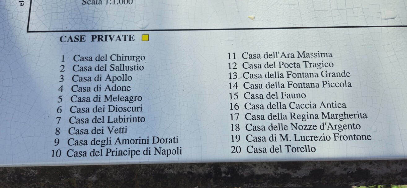 Elenco case private agli Scavi di Pompei - anno 2024