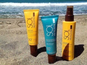 Sol protezione solare crema viso, spray e trattamento doposole per proteggere la pelle dal sole, ideale da usare in spiaggia, con SPF 50+.