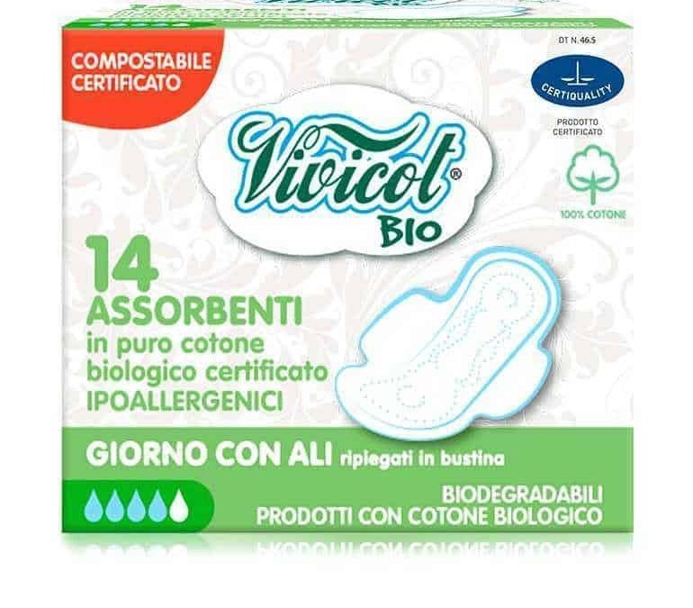 Violet Bio assorbenti in cotone biologico certificato ipoallergenici, confezione da 14 pezzi, adatti a pelli sensibili e biodegradabili, ideale per l'igiene quotidiana con alta assorbenza.