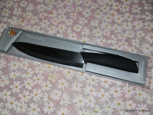 Lama da cucina in acciaio e manico in plastica, coltello da chef professionale.