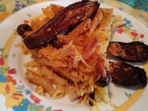 Pasta pasticciata al microonde con tonno, olive e melanzane