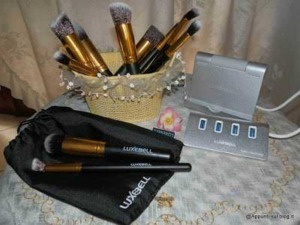 Pennelli professionali per trucco con custodia, ideale per make-up artist e appassionati di bellezza, con accessori e kit completi per un trucco impeccabile.