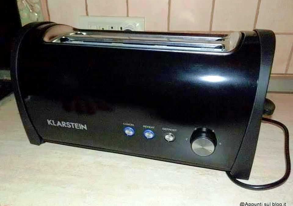Lavoratore tostapane nero Klastein con funzioni di tostatura e controllo dell'intensità, ideale per la colazione quotidiana.