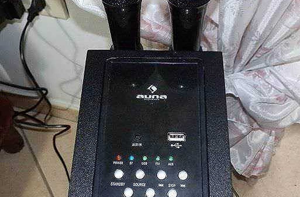 Microfoni senza fili e sistema audio portatile con control panel, ideale per karaoke e eventi, alta qualità audio, facile da usare, perfetto per feste e riunioni domestiche.