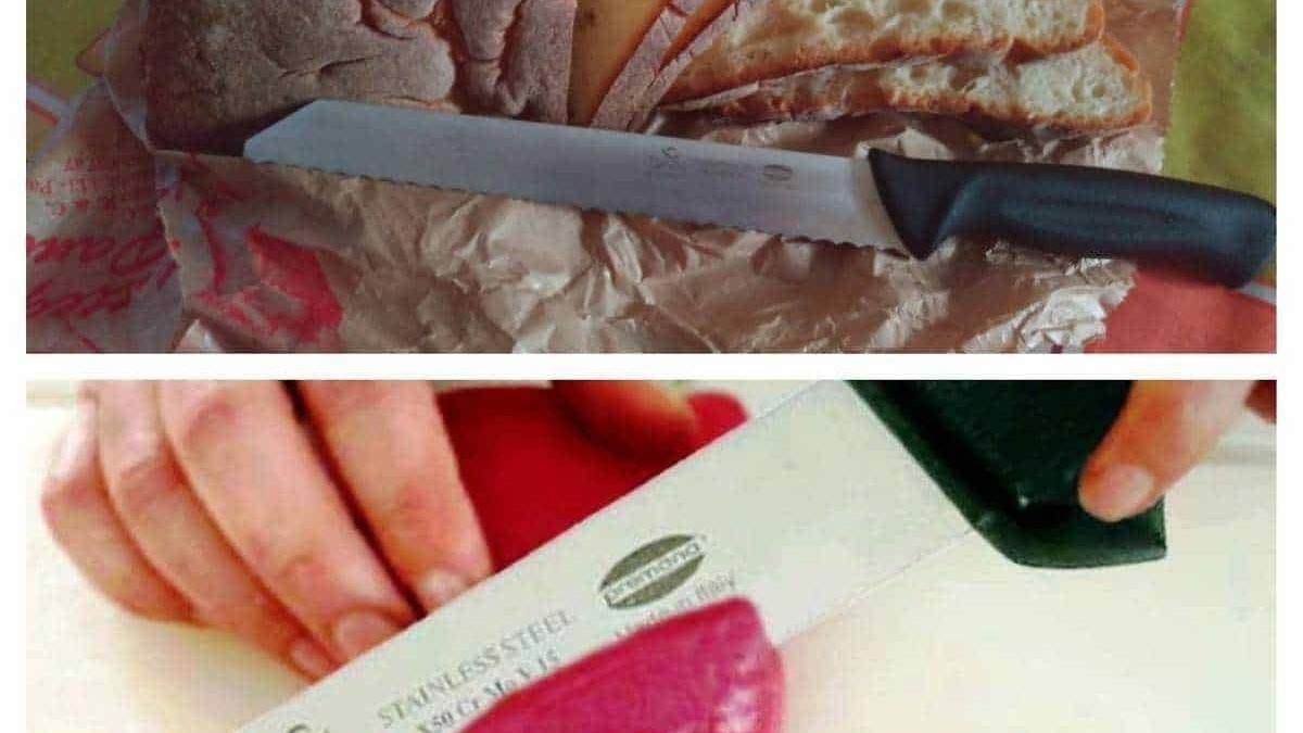 Pane rustico e affettati misti su tavolo, con coltello da cucina pronto per preparare un panino gustoso.