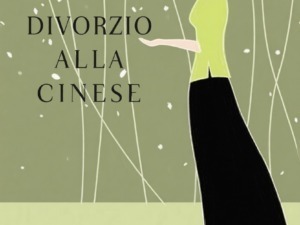 Ragazza elegante con vestito in abito lungo, sfondo minimalista verde, illustrazione artistica, copertina libro "Divorzio alla cinese".