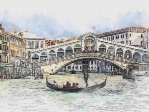 Venezia, Gondola sul Canal Grande con il Ponte di Rialto e le tradizionali case storiche, courtesy of Appunti Sul Blog.