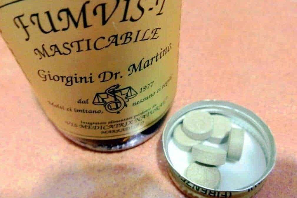 Fumista Masticabile - Gioini Dr. Martino, integratore masticabile per una masticazione piacevole e sana, disponibile in confezione con compresse a forma di macchina.