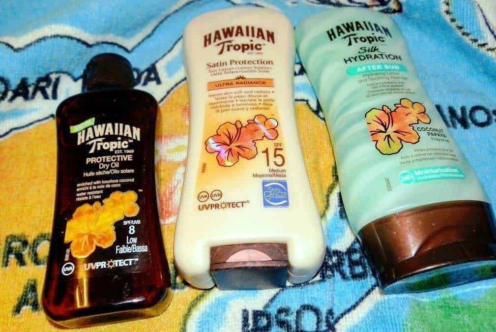 Hawaiian Tropic protezione solare, creme solari SPF 8, 15 e idratanti cocco, beach, mare, sole, protezione UV, cura della pelle, estate, prodotti solari, SPF, argomento di bellezza e salute.