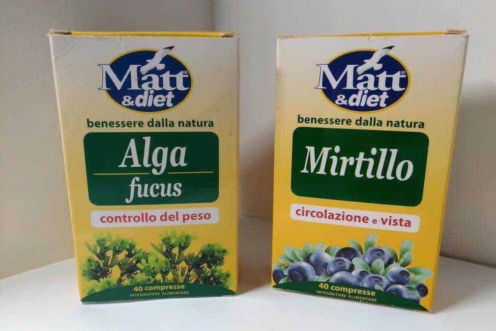 Alga Fucus e Mirtillo integratori alimentari in compresse, supporto benessere circolazione e controllo peso, prodotto naturale per salute e forma fisica.