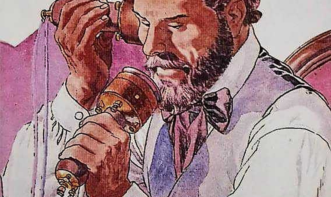 Conquiste tecnologiche 1865-1900: Telefono di Samuel Morse, invenzione fondamentale per la comunicazione a distanza e lo sviluppo dell'alfabeto Morse, raffigurato in un'illustrazione dettagliata.