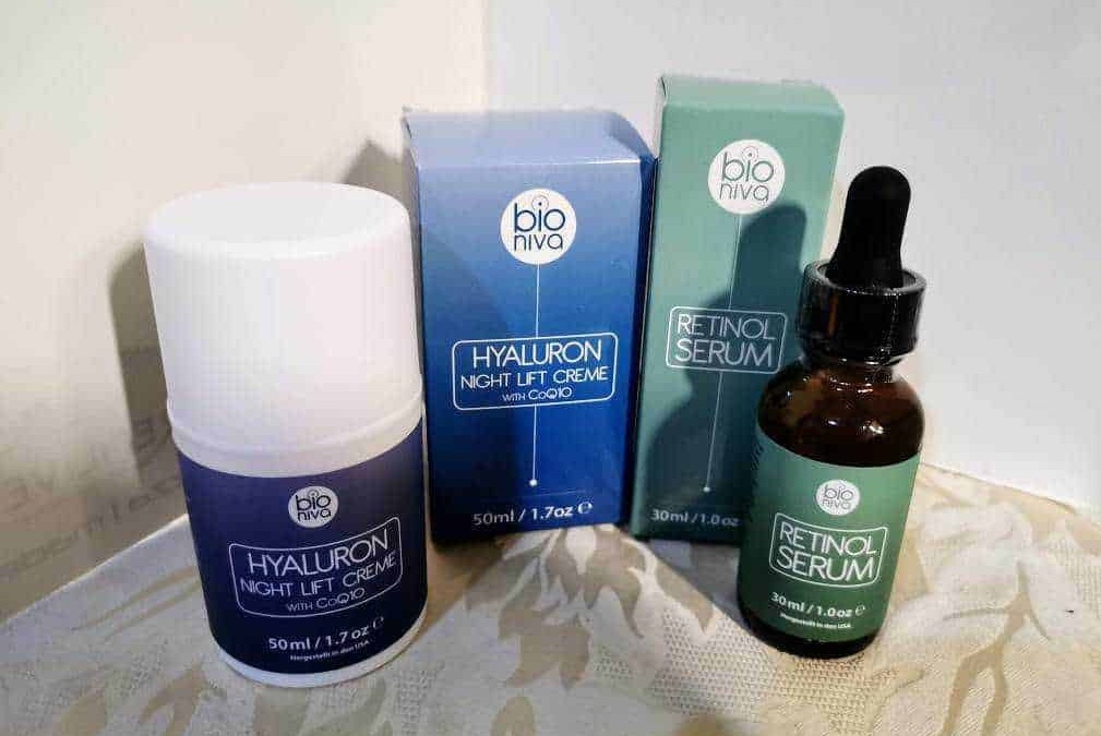 Idratazione con sieri viso bio niva, prodotti di bellezza naturale, crema notte hyaluron, siero retinolo, cura della pelle, cosmetici biologici.