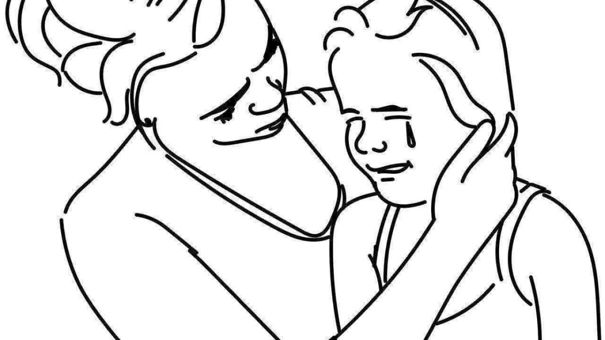 Solitudine e conforto tra due amiche, immagine di supporto emotivo e amicizia, disegno in stile line art, rappresenta un momento di empatia e affetto tra due donne.