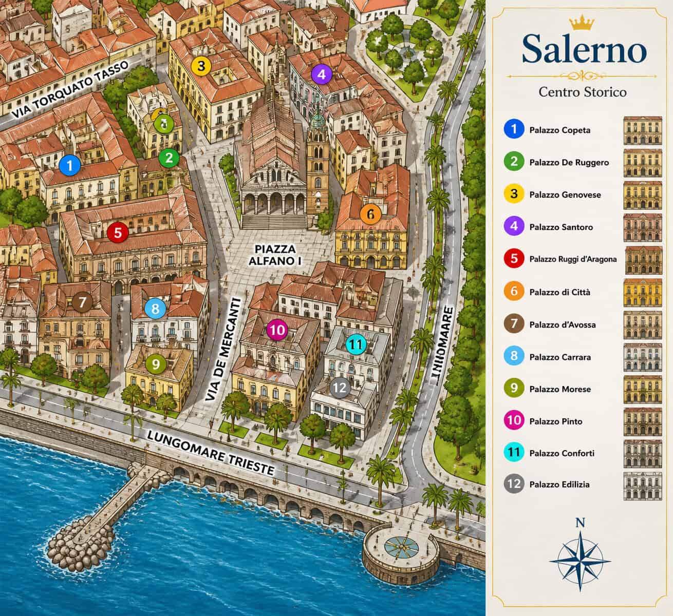 mappa con i 12 edifici contrassegnati