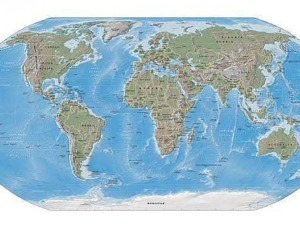 Mappa del mondo con continenti e oceani, rappresentazione geografica dell'intero pianeta Terra.