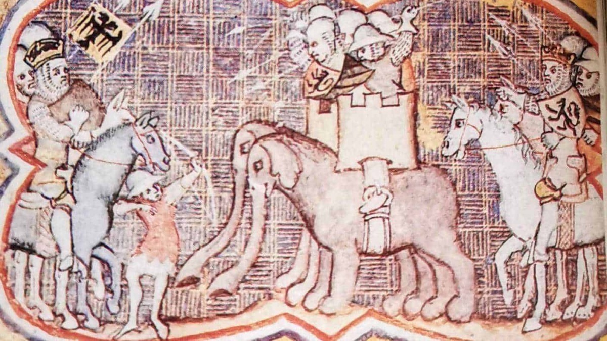 Antico artwork medievale con cavalieri, re e draghi, rappresentazione storica di battaglie e leggende medievali, dettagli artistici su tela antica dal blog Appunti Sul Blog.