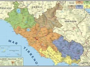 Lazio politica mappa dettagliata con divisioni regionali e principali datu geografici in Italia.