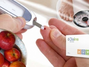 Controllo della glicemia con glucometro e cibi sani come mele fresche per la gestione del diabete.