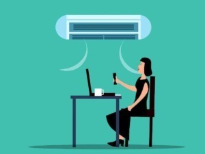 Air conditioner che funziona con dispositivo mobile, tecnologia smart home, raffreddamento intelligente, controllo remoto, comfort domestico.