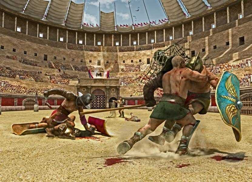 Spettacolo di gladiatori nell'antica Roma al Colosseo