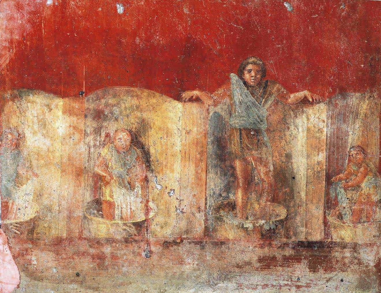 La fullonica di Pompei e l'affresco della danza dei lavandai. Pompei, I secolo d.C.