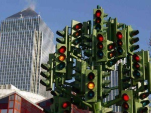 Filem posti traffic lights cityscape