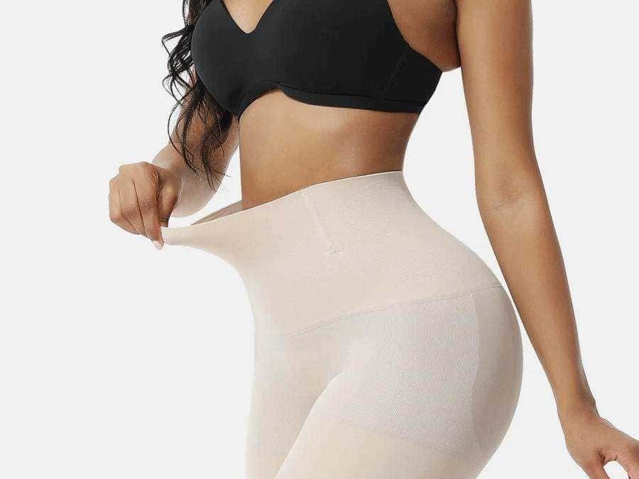 Seamless shapewear high waist beige, smooth control body shaper for tummy and waist slimming, comfortable and discreet under clothing.