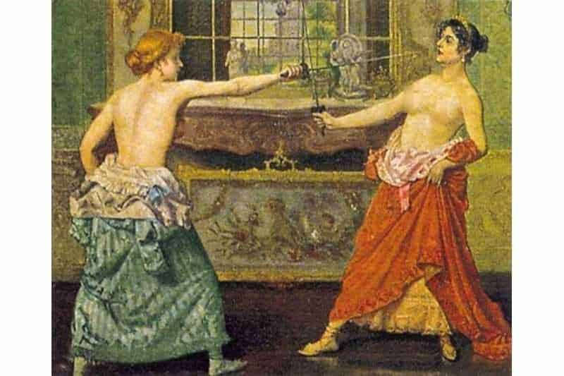 Lievito e donna che sostengono una sfera di vetro con fili conduttori e lampade, rappresentando esperimenti di elettromagnetismo in un contesto storico.