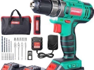 Power drill cordless con accessori e valigetta, attrezzi per bricolage e fai da te, strumenti di costruzione e riparazione domestica, kit DIY di alta qualità.