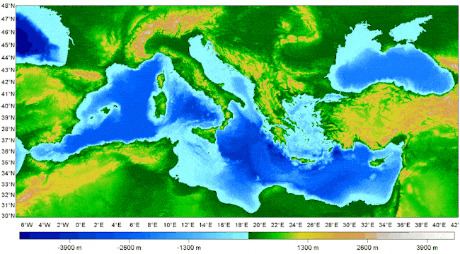 Topografia sottomarina del Mar Mediterraneo