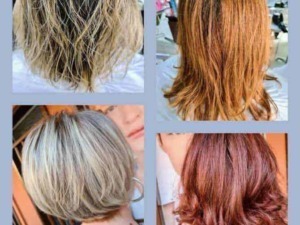 Capelli ricci corti prima e dopo la colorazione rosso intenso, mostra la trasformazione dello stile e del colore per un look rinnovato e vivace, ideale per chi desidera un cambio di immagine.