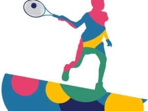 Ragazza con racchetta da tennis in stile astratto e colorato, rappresentazione di sport e attività fisica, illustrazione moderna per blog di eventi sportivi.