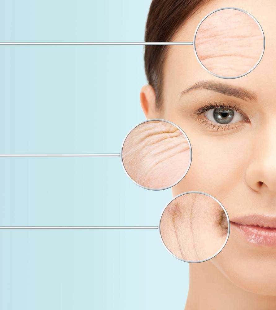Capelli che illustrano i problemi della pelle del viso come rughe e invecchiamento, focus sulla cura della pelle, trattamenti anti-età, dermatologia estetica, cosmetici naturali e tecniche di ringiovanimento.