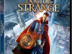4K Ultra HD Doctor Strange Marvel Studios movie cover, featuring Benedict Cumberbatch as Doctor Strange with cityscape background and mystical elements, perfect for super hero film fans.