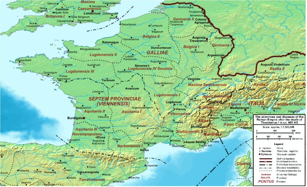 Mappa della Gallia intorno al 400 d.C.