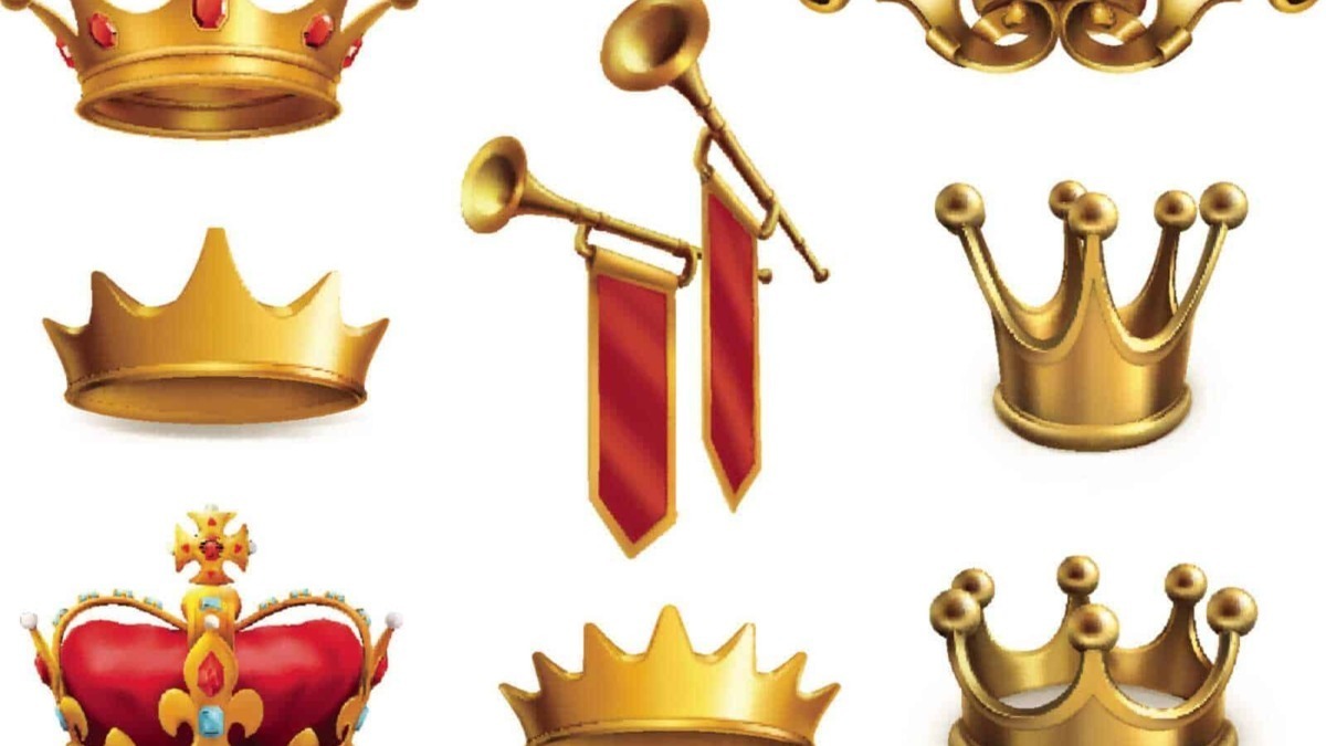 Corone dorate e storiche simbolo di regalità e potere, ideali per decorazioni e regali di prestigio.