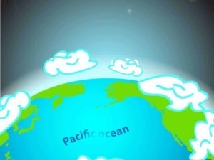 Ecologia, ambiente e sostenibilità immagini di un pianeta Terra con nuvole sopra l'oceano Pacifico, focus sulla tutela del pianeta, attività ecologiche e sensibilizzazione ambientale.