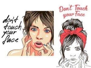 Illustrazione a tema cura della pelle che evidenzia l'importanza di non toccare il viso e non stressare la cute