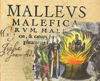 Cacciatori di streghe più famosi della storia: - Mallevs Malefica Rvm Male Cas e Creatum Fa In Agricol Absurdum, Antico Testo con Illustrazione di Stregoneria.
