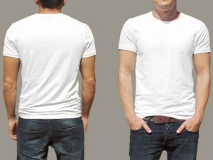 Casual uomo con maglietta bianca e jeans, vista posteriore e frontale, stile semplice e moderno, moda maschile, abbigliamento casual, outfit estivo.