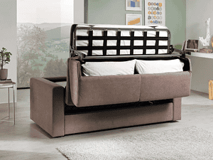 Divano letto con contenitore, design moderno e funzionale, ideale per ottimizzare gli spazi in soggiorno o camera da letto, facile da aprire e trasformare in letto comodo e pratico.
