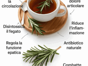 Tè di rosmarino a digiuno, benefici per la salute, migliora la circolazione, aiuta il fegato, regola la funzione epatica, allevia il dolore articolare, riduce l'infiammazione.