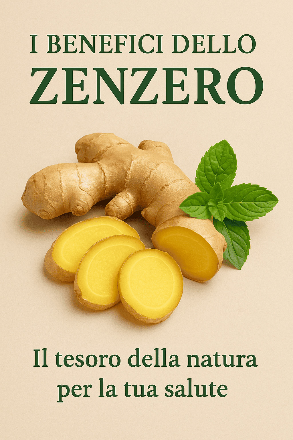 Radice di zenzero fresca con foglie di menta, superfood naturale per benessere, salute e digestione, immagine di zenzero biologico e salutare.