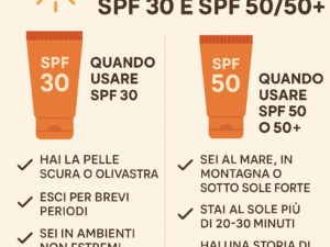SPF 30 e SPF 50+ consigli per l'uso, migliori pratiche per proteggere la pelle dal sole, indicazioni su quando applicare e le differenze tra i due livelli di protezione solare.