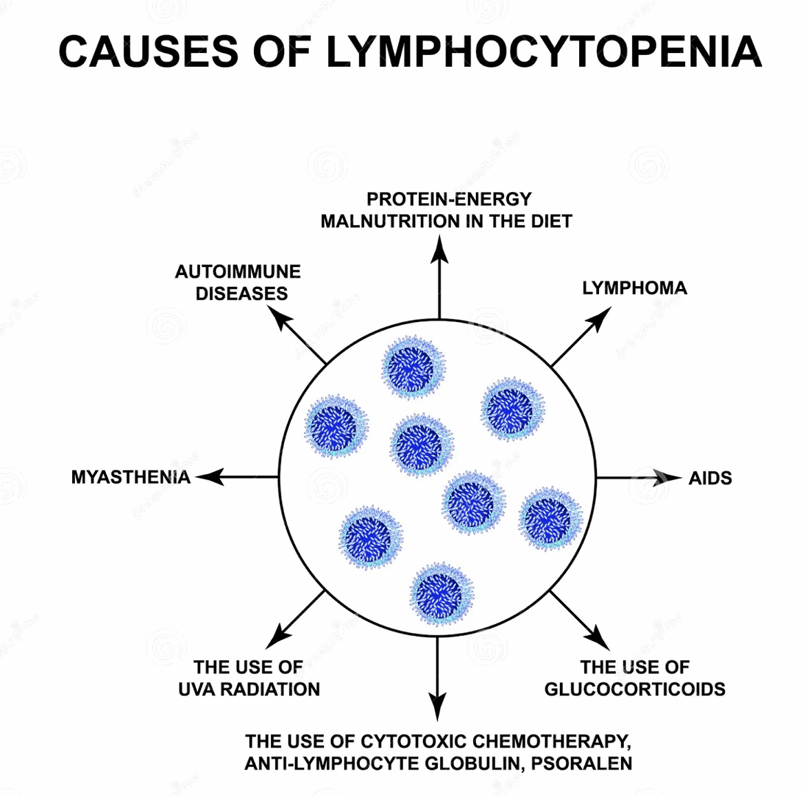cause di linfocitopenia con evidenziazione di diverse condizioni mediche e fattori che influenzano il sistema immunitario.