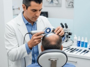 Perdita di capelli, trattamento tricologico, studio medico specializzato in perdita di capelli male, uomo anziano, cura dei capelli, clinica tricologica in Italia.