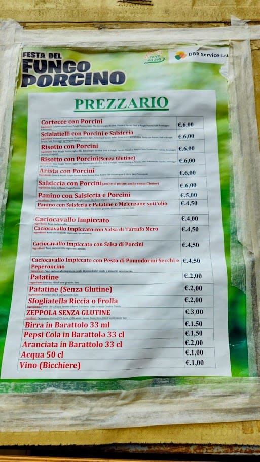 Menu e locandina della Festa del Fungo Porcino