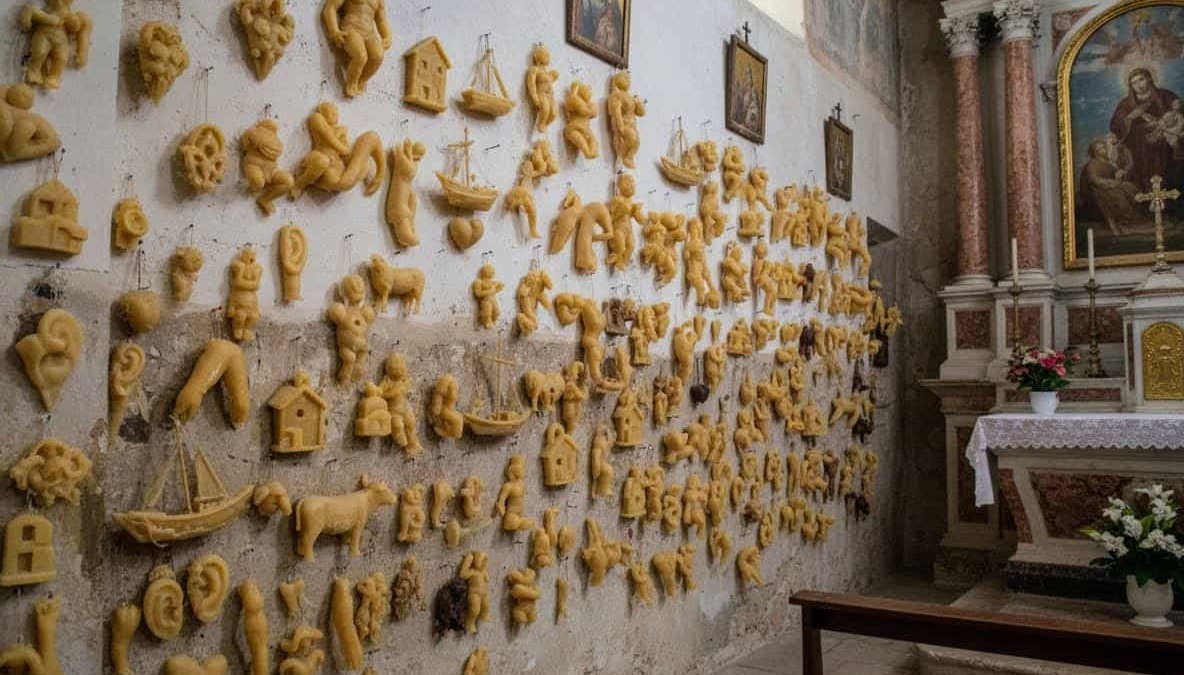 Sculture di cera in stile sacro nella chiesa italiana.
